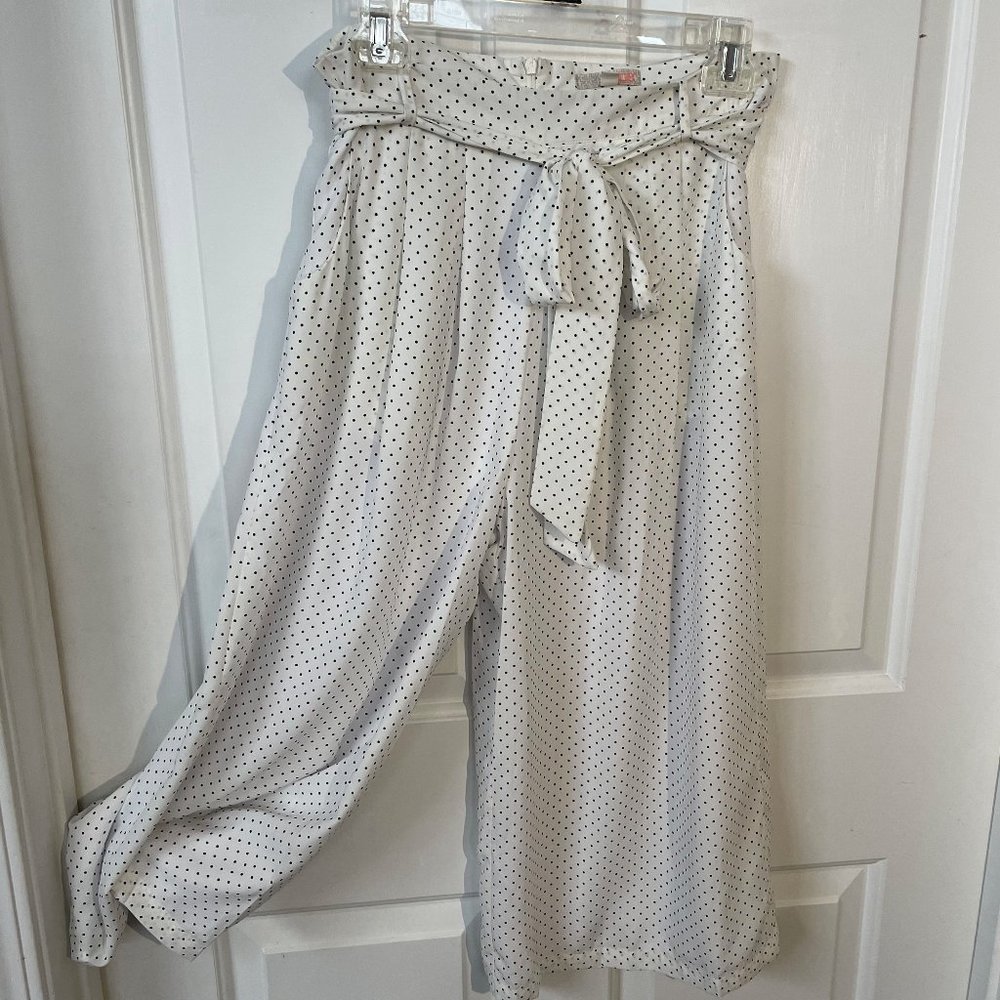 GB Wide Leg Cropped Pants with Tie Belt